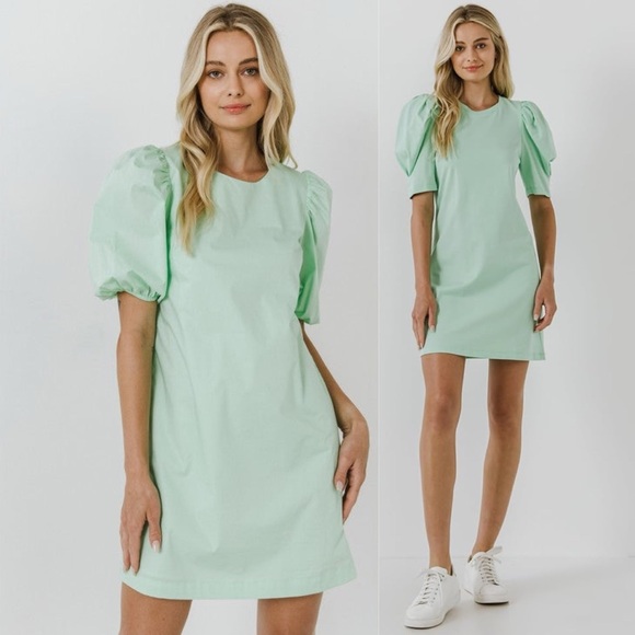 English Factory Dresses & Skirts - English Factory Women's Puff Sleeve Mini Dress in Mint Green